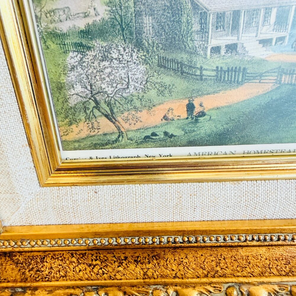 SOLD 1960's Currier & Ives "American Homestead Spring" Framed Lithograph - Picture 8 of 14